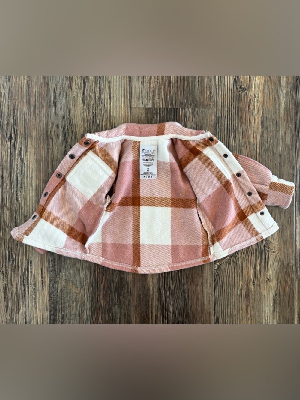Fornia Kids Shacket 6 Months Pink Camel Plaid Snap Buttons Baby Shirt Jacket - Picture 3 of 10